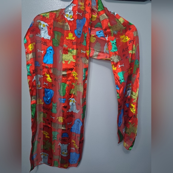 Ruff, Woof, Arf Doggy Print Red Scarf - Picture 1 of 6